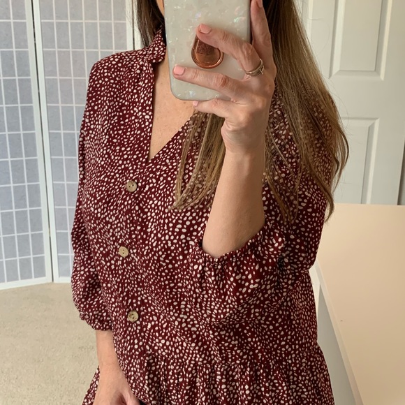 Red Confetti Print Button Down Shift Dress - Picture 11 of 11